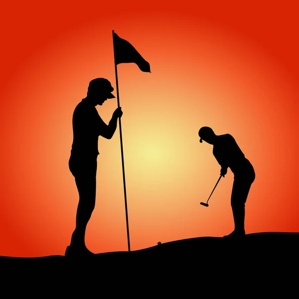 Vectorsilhouet Van Een Man Die Golf Speelt Een Golfbaan — Stockvector