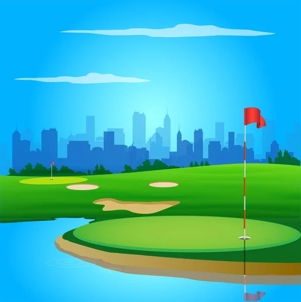 ゴルフ場と旗ベクトルイラスト — ストックベクタ