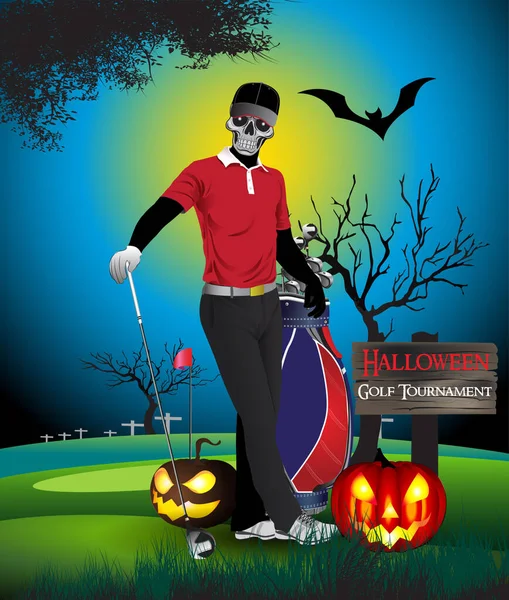 Halloween Duch Golfista Vektorové Ilustrace Golfové Hřiště Hřbitově — Stockový vektor