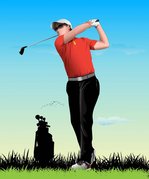 高尔夫球手打高尔夫的矢量图 — 图库矢量图片