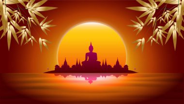 Denizin ortasındaki bir adada Buda 'nın vektör çizimi.