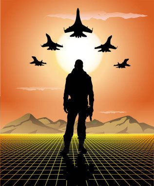 Orduda savaşan askerlerin siluetlerinin vektör çizimi.