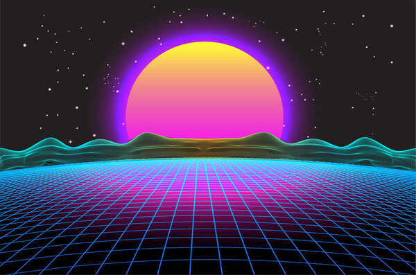 Векторная иллюстрация будущего киберландшафта.