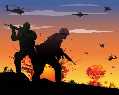 Savaşta savaşan askerlerin siluetlerinin gösterimi.