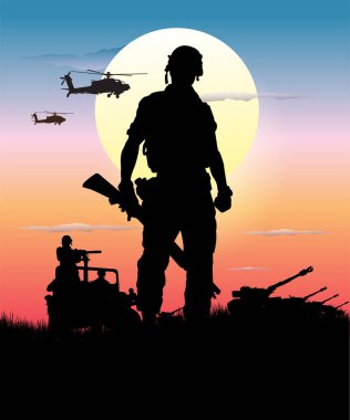 Orduda savaşan askerlerin siluetlerinin vektör çizimi