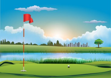Oynamak için hoş bir golf sahasının vektör çizimi.