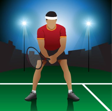Bir erkek tenisçinin vektör illüstrasyonu hazırlanıyor.