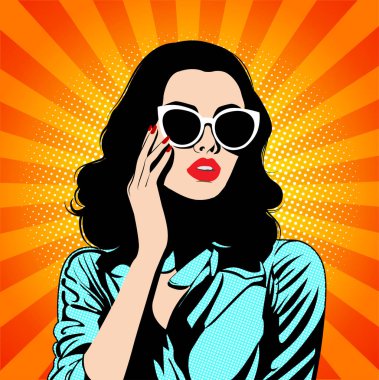 Gözlük takan çalışan bir kadının vektör çizimi.