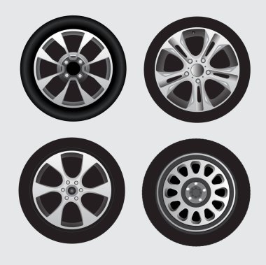 Çeşitli araba lastiklerinin vektör çizimi.