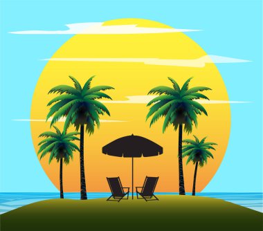 Güzel bir deniz manzarasının vektör çizimi, rahatlatıcı bir atmosfer..