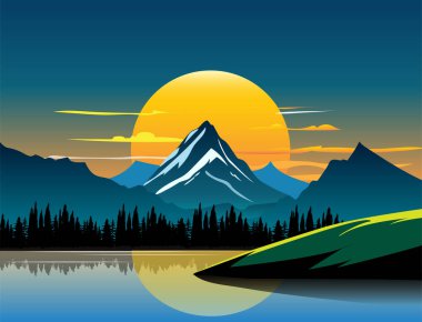 Dağ manzarası, gün doğumu ve güneş