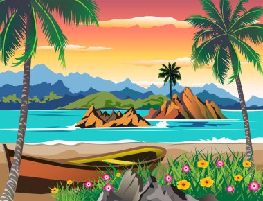 Palmiye ağaçları resimli güzel bir yaz manzarası