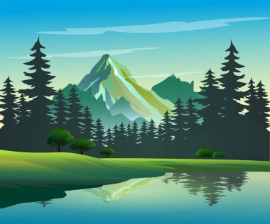 Dağları ve nehri olan güzel bir manzara.