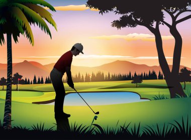 Güzel golf sahası görünümü vektör illüstrasyonu.