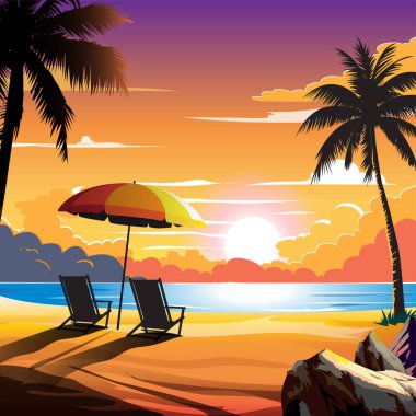 Güzel akşam manzarası atmosferinin vektör çizimi.