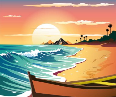 Güzel akşam manzarası atmosferinin vektör çizimi.