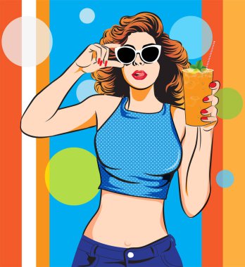 Mutluluk pozu vermiş güzel bir genç kadının vektör çizimi..