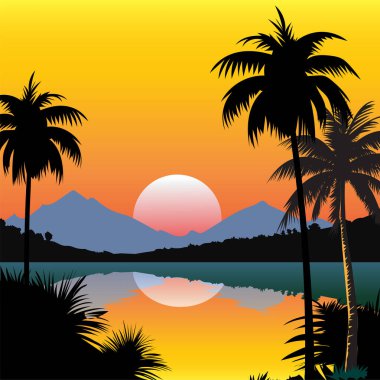 Güzel akşam manzarası atmosferinin vektör çizimi.