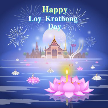 Geleneksel Tayland Loy Krathong festivalinin temsilci illüstrasyonu.