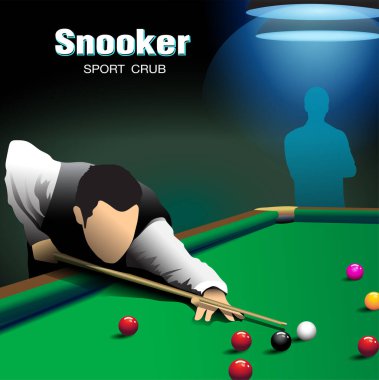 Yeşil masadaki renkli topların Snooker poster tasarımı. Vektör snooker spor oyunu.