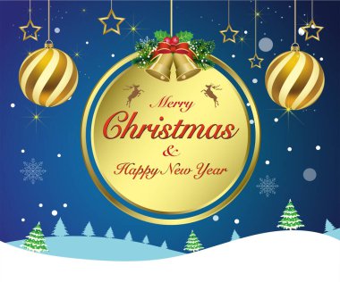 Çam dalları ve topları olan Noel tebrik kartı. Yeni yıl arkaplanı.