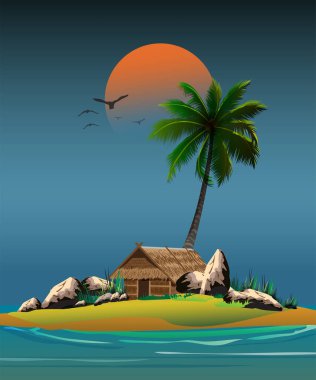 Dolunaylı güzel bir gece manzarasının tasviri.