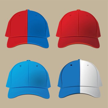 Beyzbol şapkası. Mavi ve kırmızı renkte vektör illüstrasyonu.