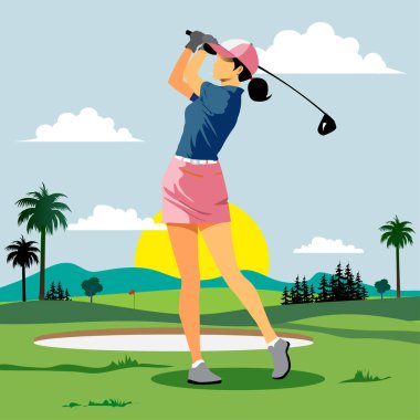 Kadın golfçü vektör illüstrasyonu.