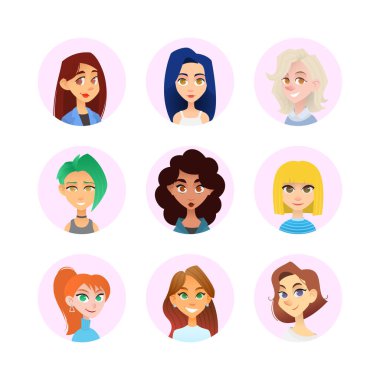 Modern düz çizgi film tarzında bir kadın avatarı. Vektör illüstrasyonu