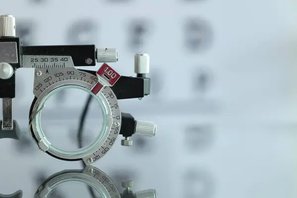 Half of prescription glasses for high myopia Eyesight measuring instrument vision care background, Trial frame, Optometrist trial frame for eye test, eye test, trial frame eyeglasses