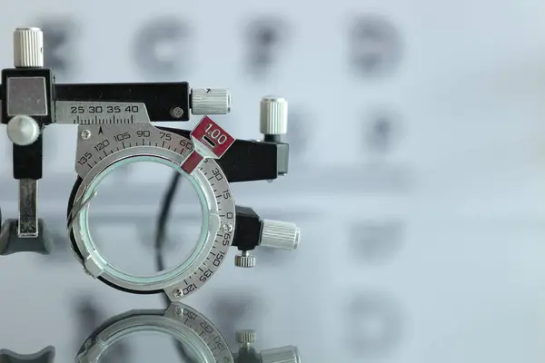 Half of prescription glasses for high myopia Eyesight measuring instrument vision care background, Trial frame, Optometrist trial frame for eye test, eye test, trial frame eyeglasses