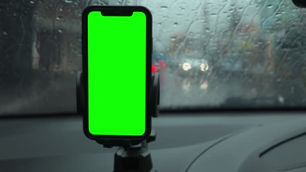 Smartfon Zielony Ekran Samochodzie Telefon Samochodzie — Wideo stockowe