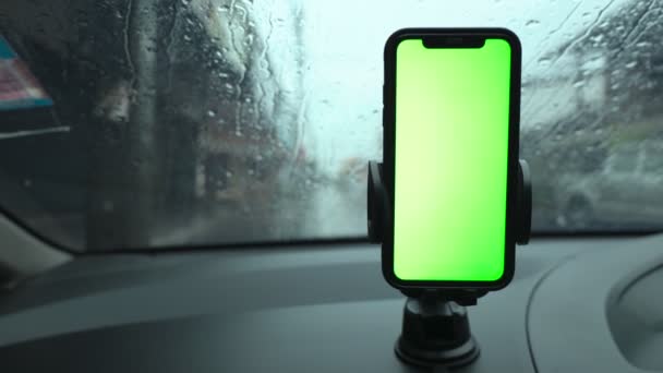 Smartphone Grön Skärm Bilen Telefon Bilen — Stockvideo