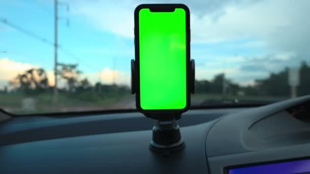 Telefon Zielony Ekran Samochodzie Smartfon Zielony Ekran Samochodzie — Wideo stockowe