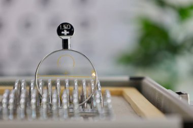 Göz muayenesi, gözlük lensi, göz testi için gözlük lensi. 