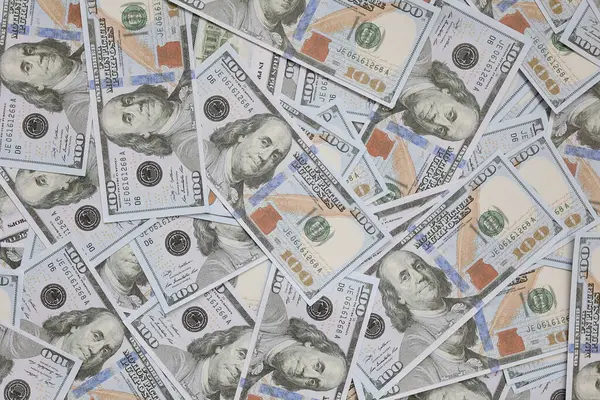Closeup of money dollar bills, top view of money dollar bills