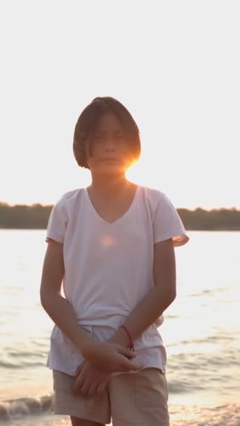 Portrait Child Beach Sunset Summer — Video Stock