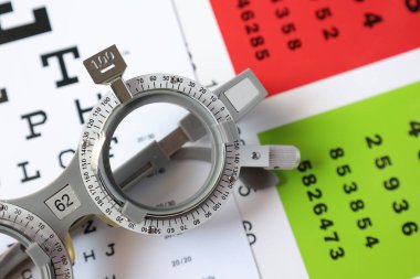 Yüksek miyop görme duyusu için reçeteli gözlüklerin yarısı görme duyusu ölçme aracı arka plan, deneme çerçevesi, göz testi, göz testi, deneme çerçevesi gözlüğü için optometrist deneme çerçevesi