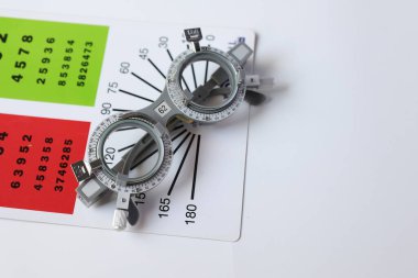 Yüksek miyop görme duyusu için reçeteli gözlüklerin yarısı görme duyusu ölçme aracı arka plan, deneme çerçevesi, göz testi, göz testi, deneme çerçevesi gözlüğü için optometrist deneme çerçevesi