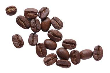 Kahverengi kahve çekirdekleri beyaz arka planda izole edilmiş. 