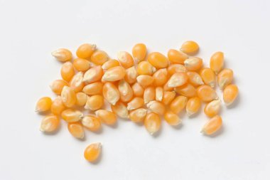 Beyaz arka planda mısır, mısır tohumları 