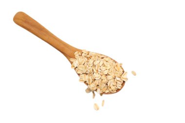 Beyaz arka planda yulaf ezmesi manzarası, yulaf ezmesi kahvaltısı. 