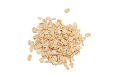 Beyaz arka planda yulaf ezmesi manzarası, yulaf ezmesi kahvaltısı. 