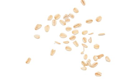 Beyaz arka planda yulaf ezmesi manzarası, yulaf ezmesi kahvaltısı. 