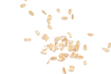 Beyaz arka planda yulaf ezmesi manzarası, yulaf ezmesi kahvaltısı. 