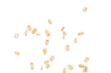 Beyaz arka planda yulaf ezmesi manzarası, yulaf ezmesi kahvaltısı. 