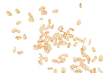 Beyaz arka planda yulaf ezmesi manzarası, yulaf ezmesi kahvaltısı. 