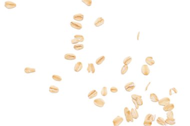 Beyaz arka planda yulaf ezmesi manzarası, yulaf ezmesi kahvaltısı. 