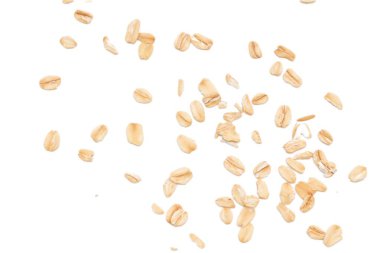 Beyaz arka planda yulaf ezmesi manzarası, yulaf ezmesi kahvaltısı. 