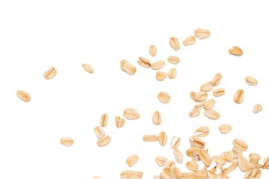 Beyaz arka planda yulaf ezmesi manzarası, yulaf ezmesi kahvaltısı. 